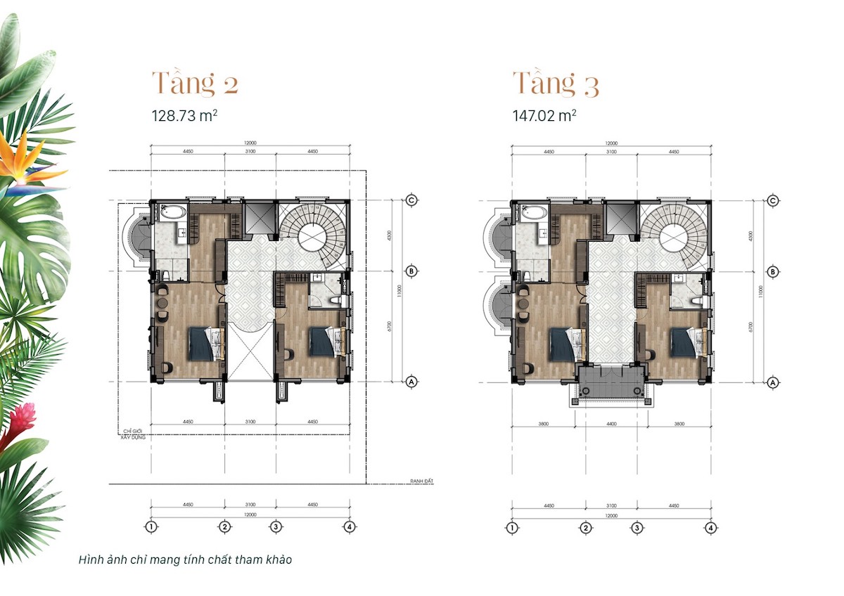 mặt ngoài tầng 2 và tầng 3 biệt thự Jardin Villas